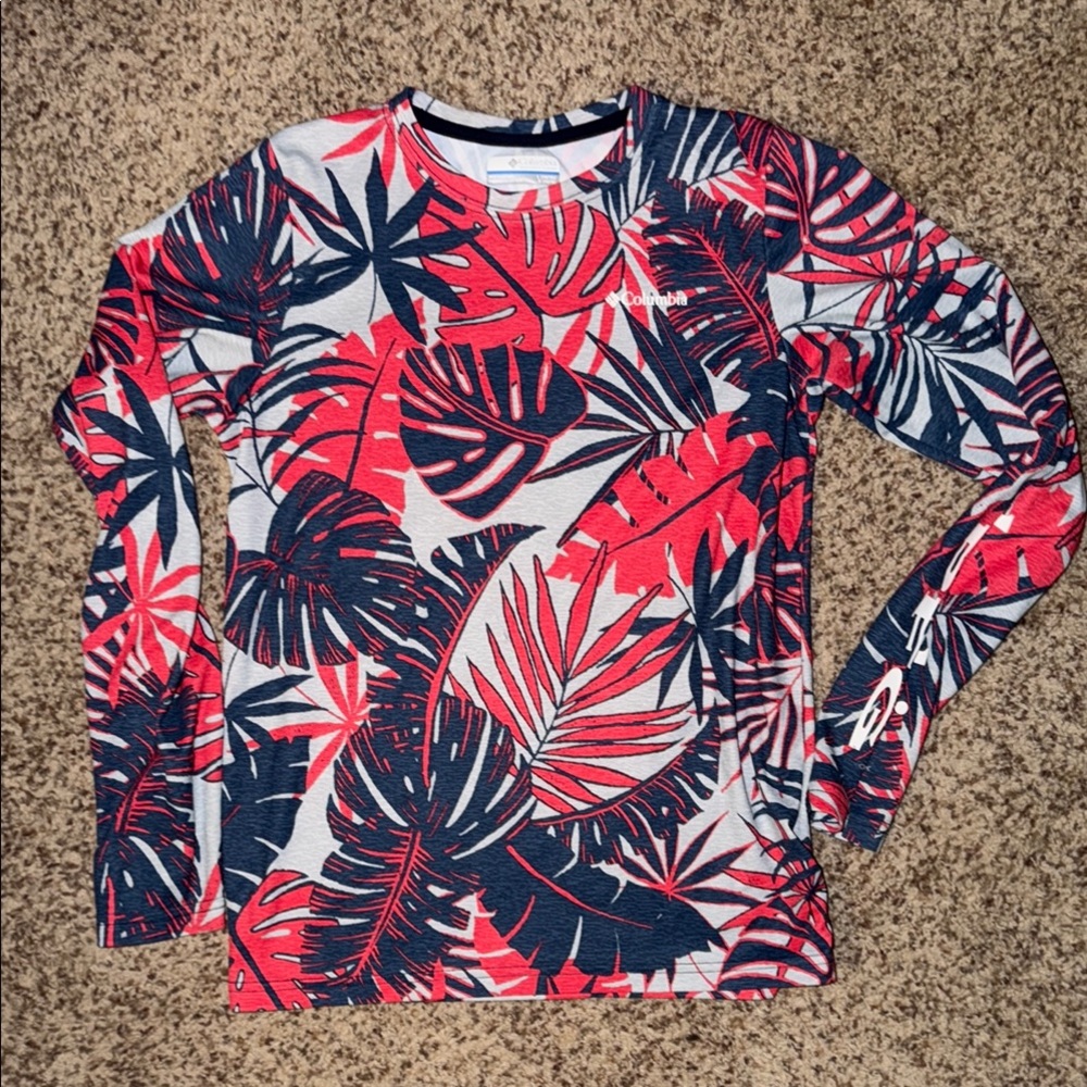 Columbia Tropical Leaf Long Sleeve Shirt - 100% polyester swim fishing